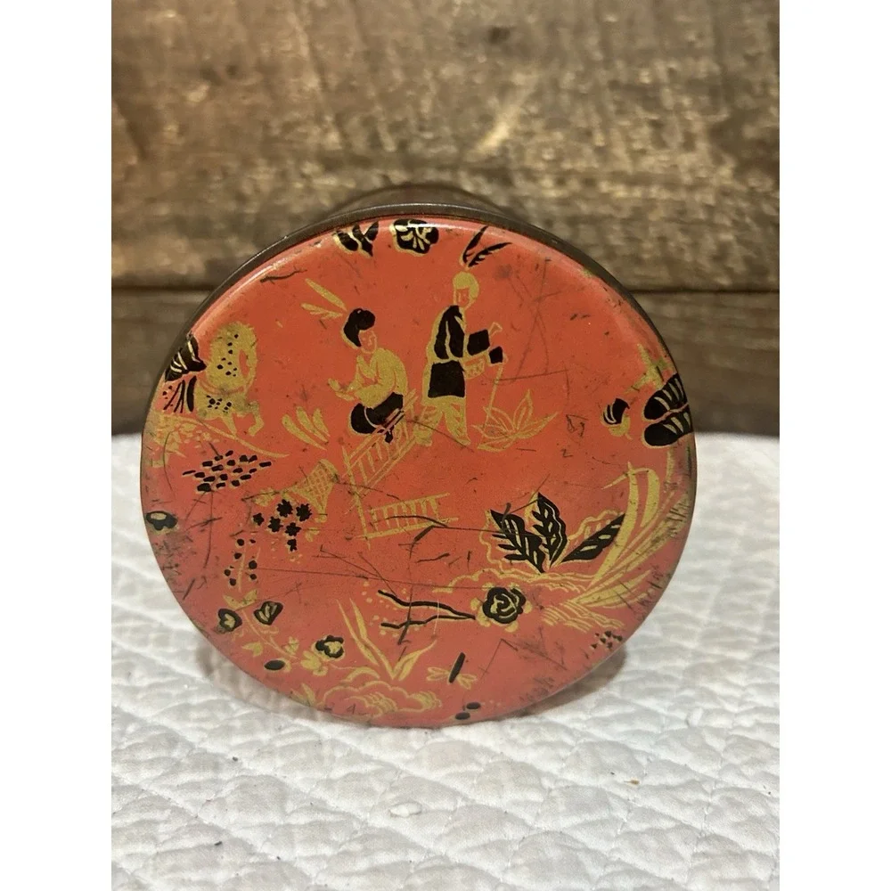 Vintage Candy Tin‎  Oriental Pattern Red & Gold